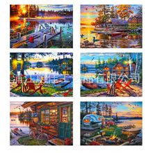 新款5D湖边景色钻石画 跨境货源DIY贴钻绣家居装饰挂画量大价更优