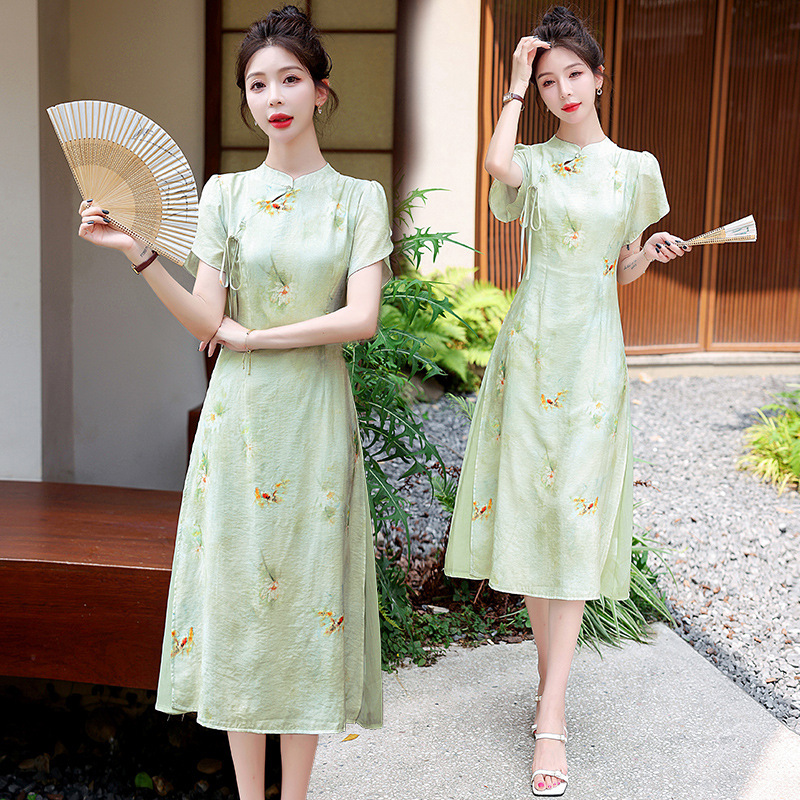 In stock new summer 2023 elegant slim new Chinese improved cheongsam dress