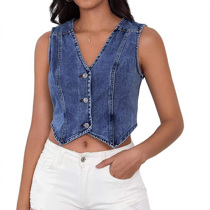 Wish European and American Cross-Border Foreign Trade Women's Clothing Amazon Independent Site New Style Washed Slim Denim Vest Small Vest