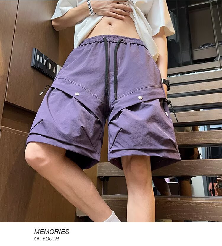Men's Summer Cargo Shorts Trendy High Street Style Large Pockets Sporty High End Casual Five Point Pants_viptrois.com