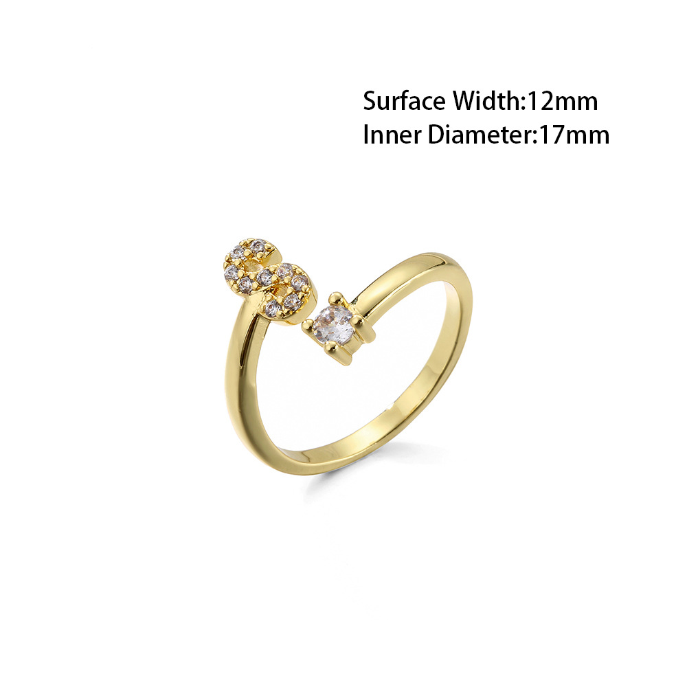 2g Weight Travel Occasion Copper Material Letter Pattern Women'S Gender Plating Design White, Gold Color Wholesale New Micro-inlaid Letter Zircon Copper Open Ring Nihaojewelry 16