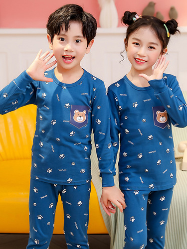 Boys' warm innerwear set pure cotton girls' autumn clothes autumn pants children's pajamas baby middle and small children cotton sweater