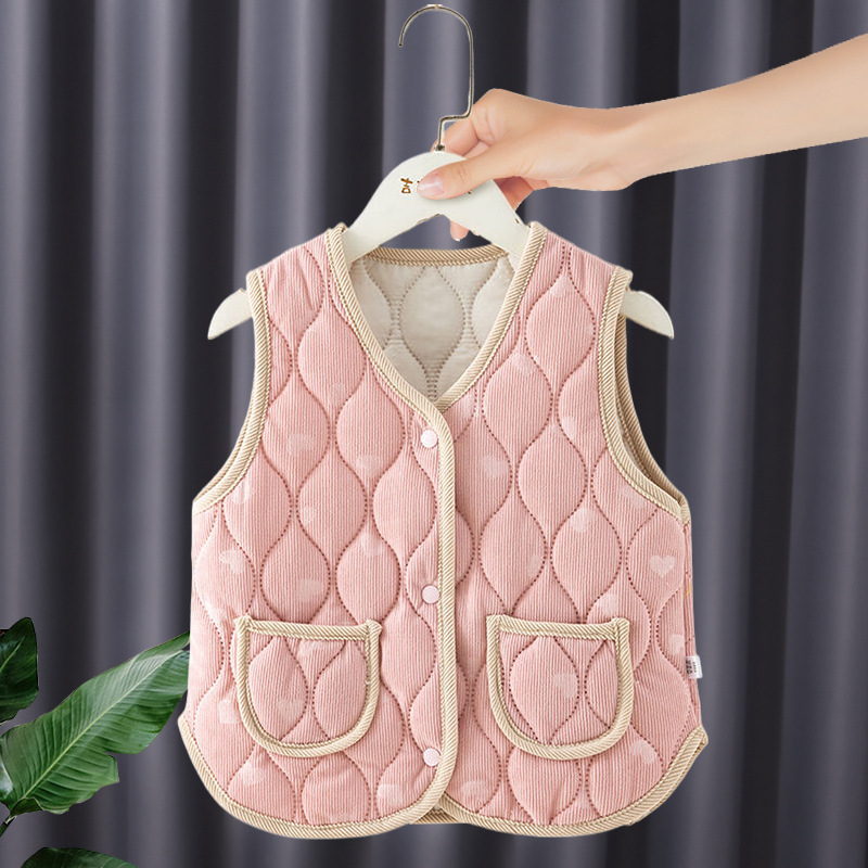 Chaleco de primavera y otoño para bebés, chaleco de calor a prueba de viento para mujeres, estilo extranjero y veludo, espeso nuevo hombro de algodón para niños