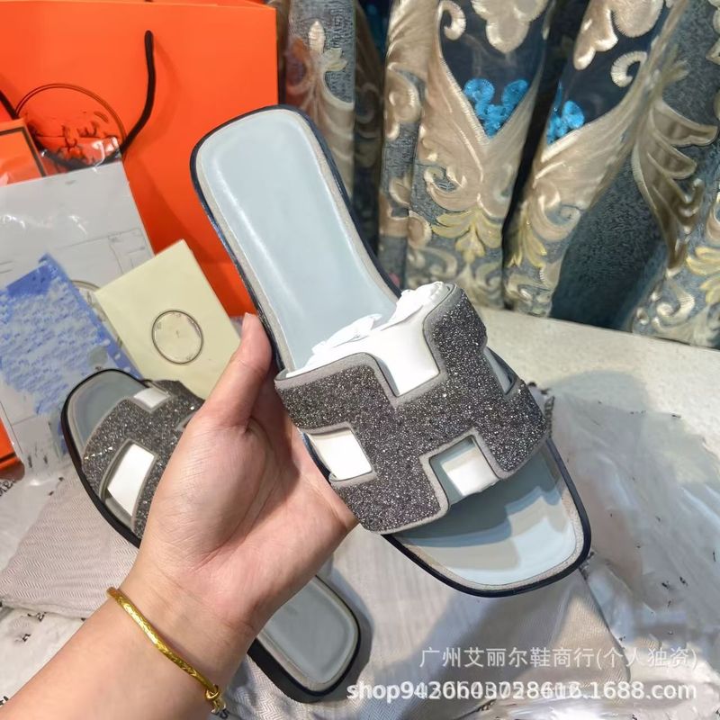 外国貿易ホットセール卸売ハイバージョン H ファミリーフラットスリッパ女性のシープスキンオールインクルーシブラインストーンアウターウェアワンライン快適|undefined