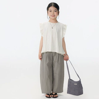 BOBOKIDS 26年夏款童装女童日系竹节坑条小飞袖娃娃衫短袖T恤亲子