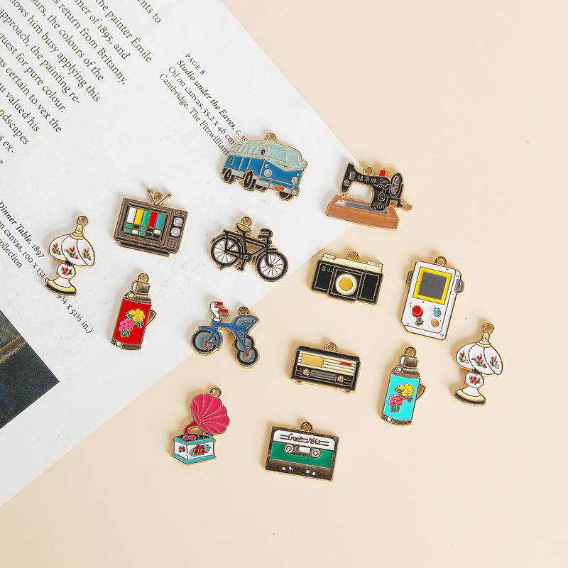 Vintage Collection 90 s Bicycle TV Radio Oil Dropping Alloy DIY Earrings Earrings Material Accessories Vintage Collection 90 s Bicycle TV Radio Oil Dropping Alloy DIY Earrings Earrings Material Accessories