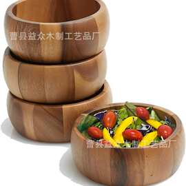 跨境沙拉碗套装实木相思木家用厨房创意餐具大号木碗带盖搅拌碗