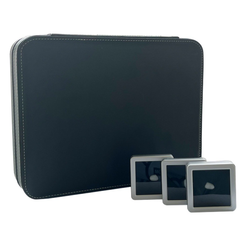 Caja de muestras de carillas dentales totalmente cerámica, portátil, con estuche de cuero con cremallera.