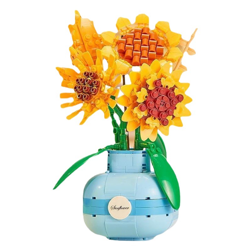 Compatible con LEGO Internet celebridad dibujos animados bloques de construcción maceta ramo Rosa girasol montado decoración juguete regalo hecho a mano