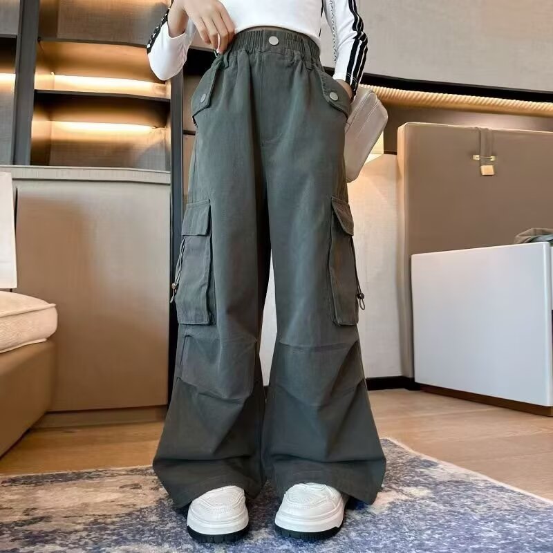 女童潮酷穿搭休闲裤子2025年新款儿童阔腿女大童嘻哈街舞工装长裤|undefined