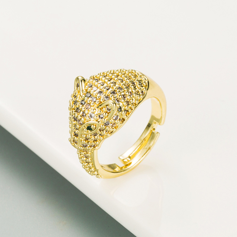 fashion three-dimensional leopard copper gold-plated zircon open ring