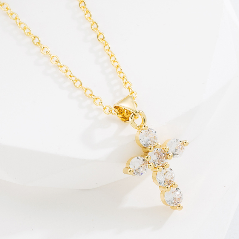 Fashion Cross Copper Pendant Necklace Zircon Copper Necklaces