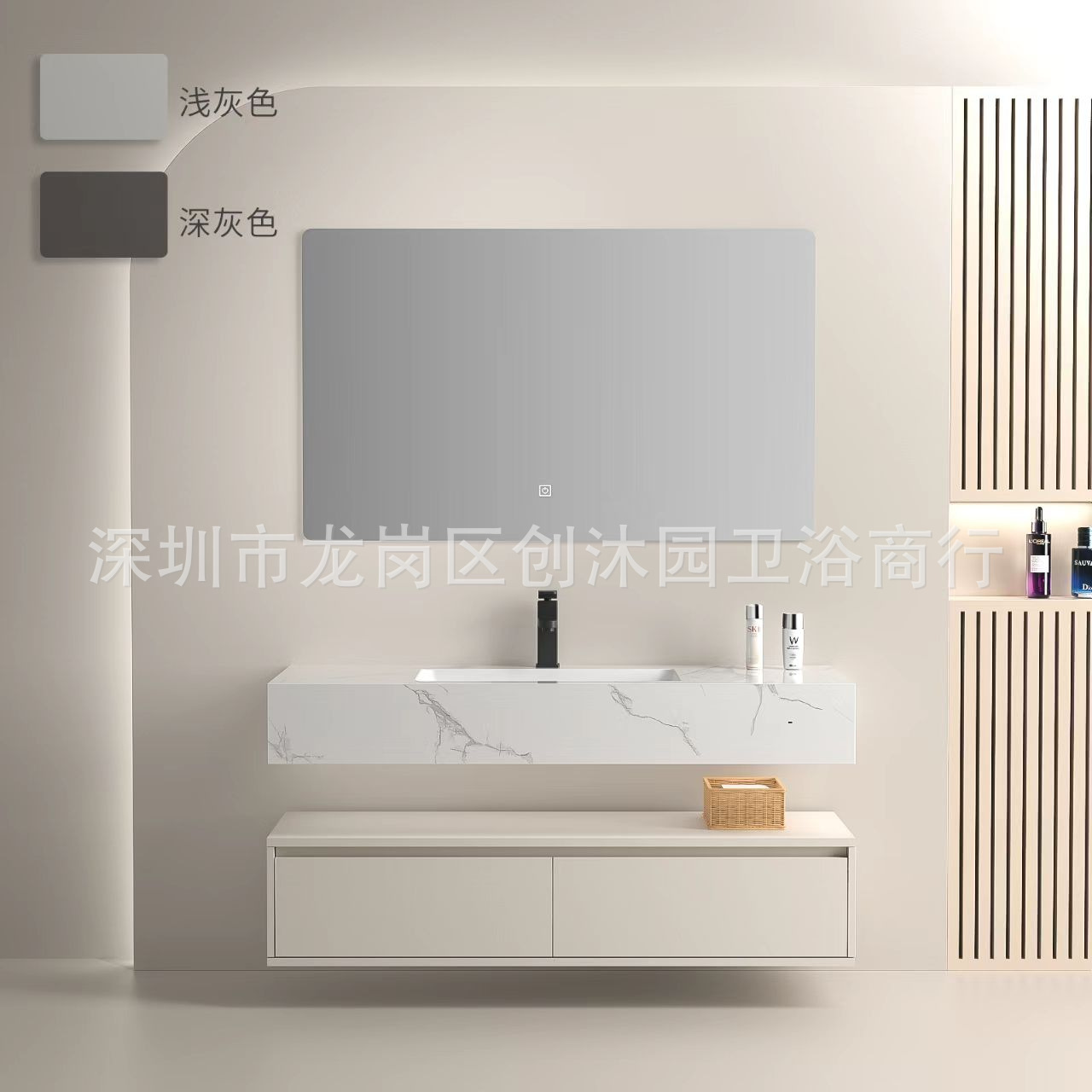 gabinete de baño de cerámica de tabla de roca combinado inteligente baño simple moderno lavabo de doble capa lavabo integral lavabo