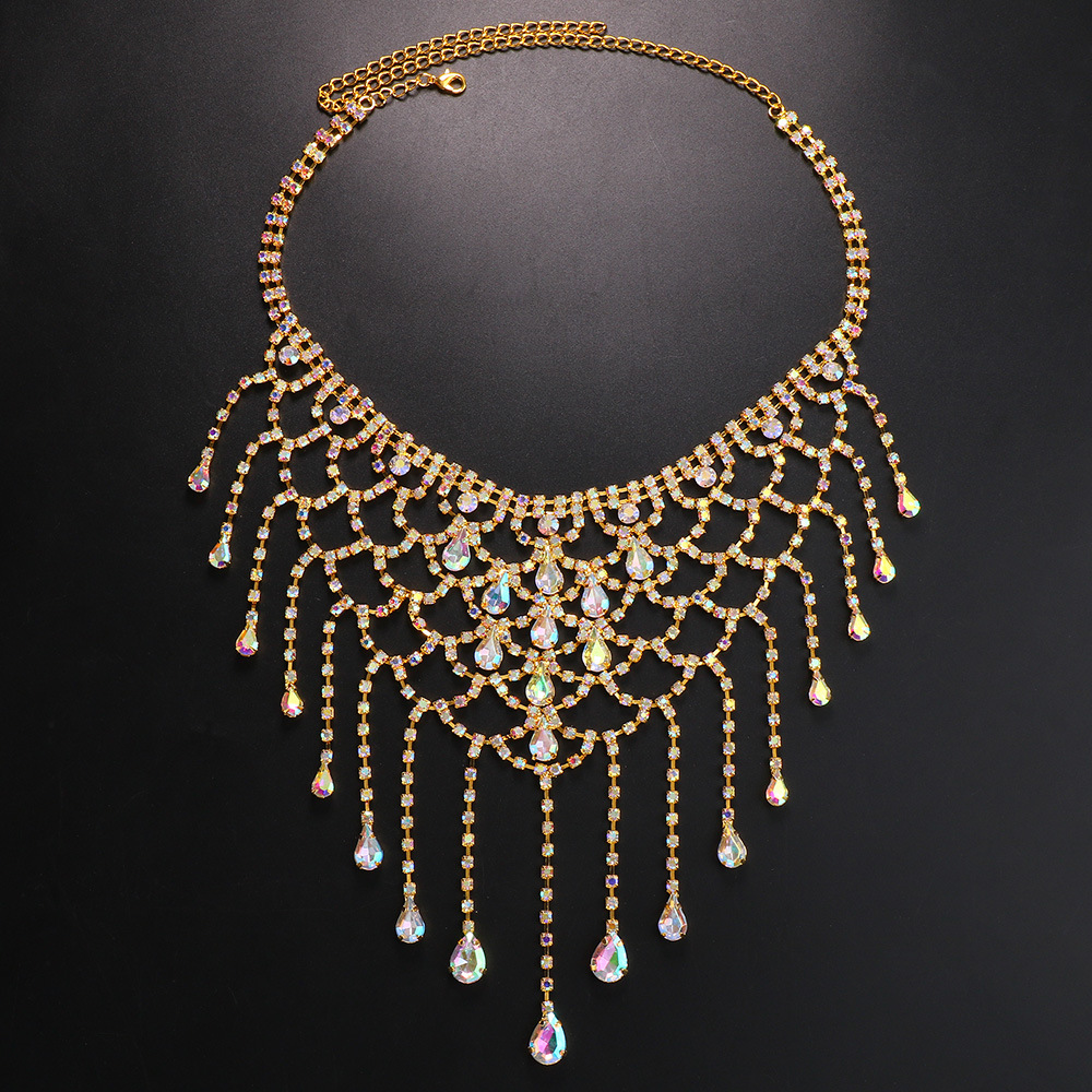 Nueva moda rhinestone pelo cadena europea y americana personalidad color diamante agua gota borla salvaje tocado accesorios para el cabello tocado