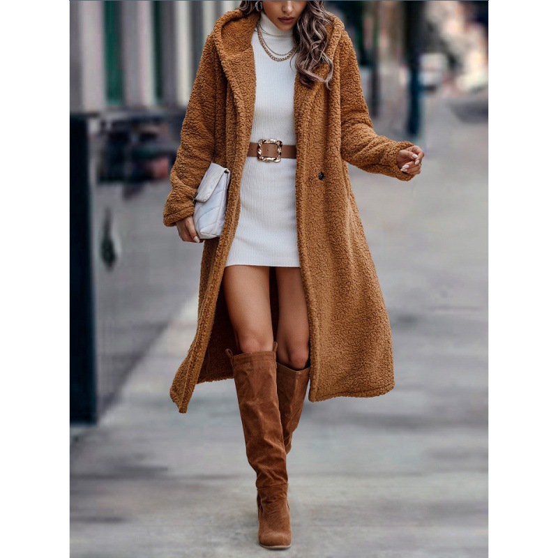 Autumn And Winter Fashion Long Solid-Color Long-Sleeved Plush Hooded Jacket Women's Coat Windbreaker Top_ecoleips.com