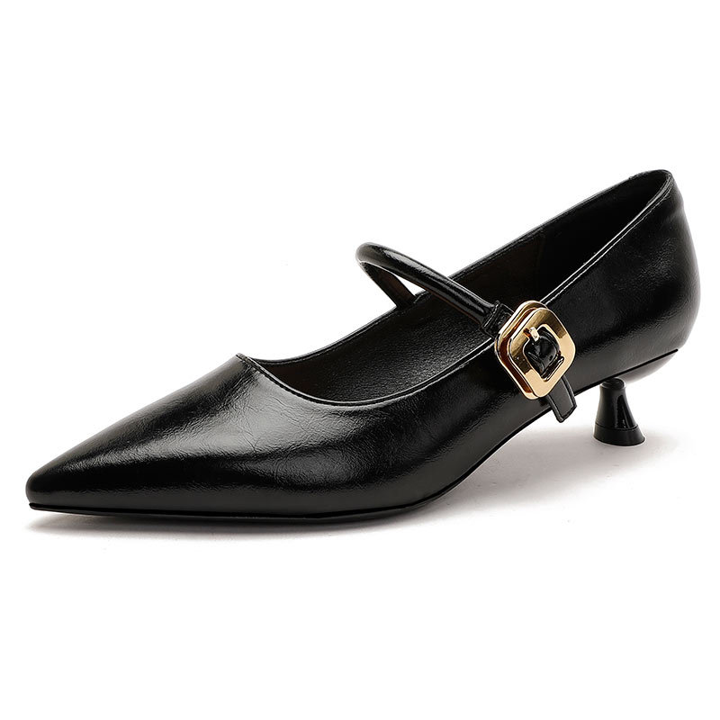 Pointed Toe Retro Mid-Heel 2025 New Model Single Strap High Heels Stiletto Soft Leather French Mary Jane Women's Shoes_vogvips.com