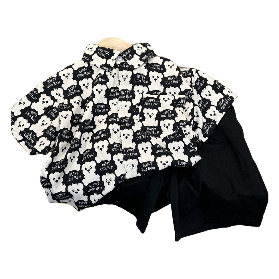 Camisa para niños 2024 verano hombres y mujeres niños feliz oso manga corta aire extranjero bebé flor camisa Joker ropa para niños