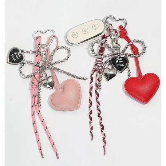 Cute Girl's Heart Silver Bead Bow Miu Bag Pendant Leather Love Super Beautiful Keychain Hanging