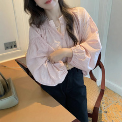 ネット赤 ~ 早春ストライプ気質優しい韓国系通勤長袖シャツデザイン感泡袖シャツ女