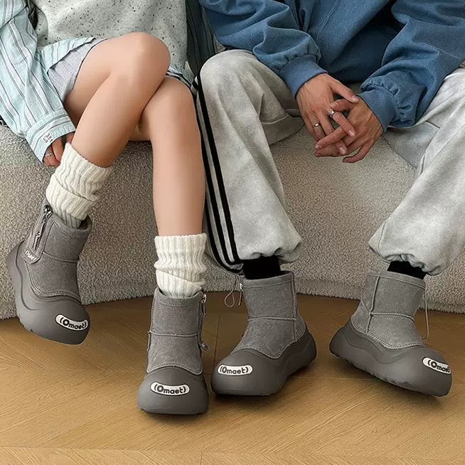 开口笑雪地靴美式丑萌大头马丁靴女冬季加绒保暖情侣东北大棉鞋