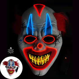 21红色长毛发光小丑男万圣节恐怖节日装扮喜庆PVC面具冷光线面具