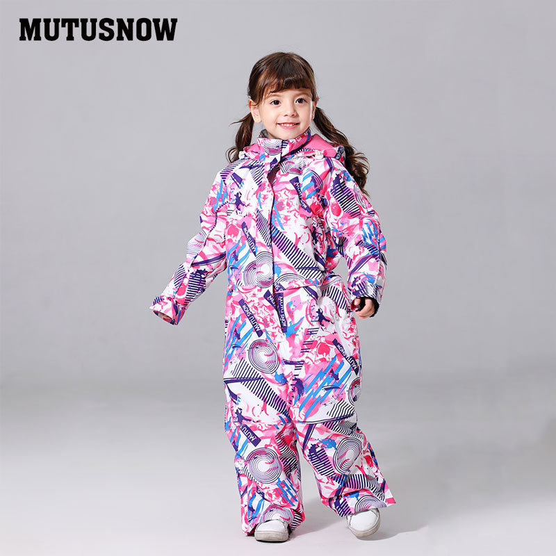 @MutuSnow Children's Ski Suit Set Girls' Onesie Outdoor Waterproof Windproof Warm Fleece Lined Dropshipping