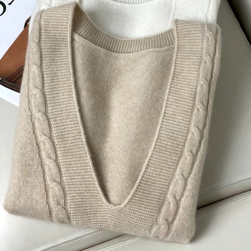 Otoño de las nuevas mujeres con cuello en v chaleco suelto más tamaño suéter de punto estilo coreano lana peinada chaleco torcido