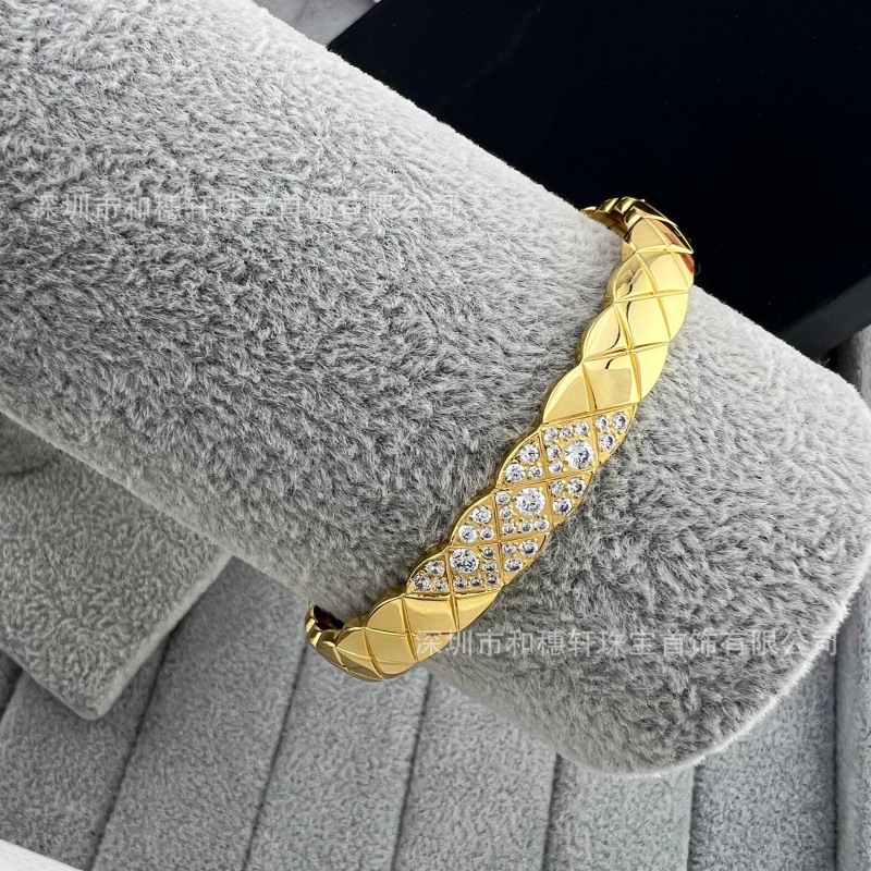 小香菱格手镯s925シルバー細身ローズゴールド菱形模様ダイヤモンド付きおしゃれ高級感女性用2024年新作