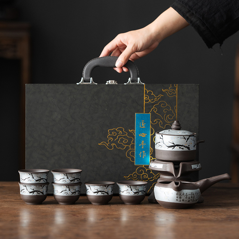 2026 New Model Purple Clay Automatic Tea Set Gift Box Set for Home Use, Complete Kung Fu Ceramic Teapot Business Gift
