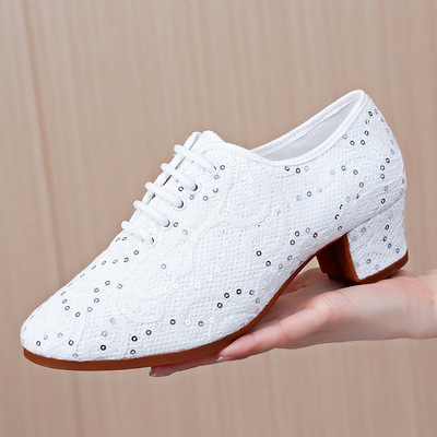 Women's latin Shoes adult female white black lace modern dance dancing on the square dance form shoes with rubber soles for sailors