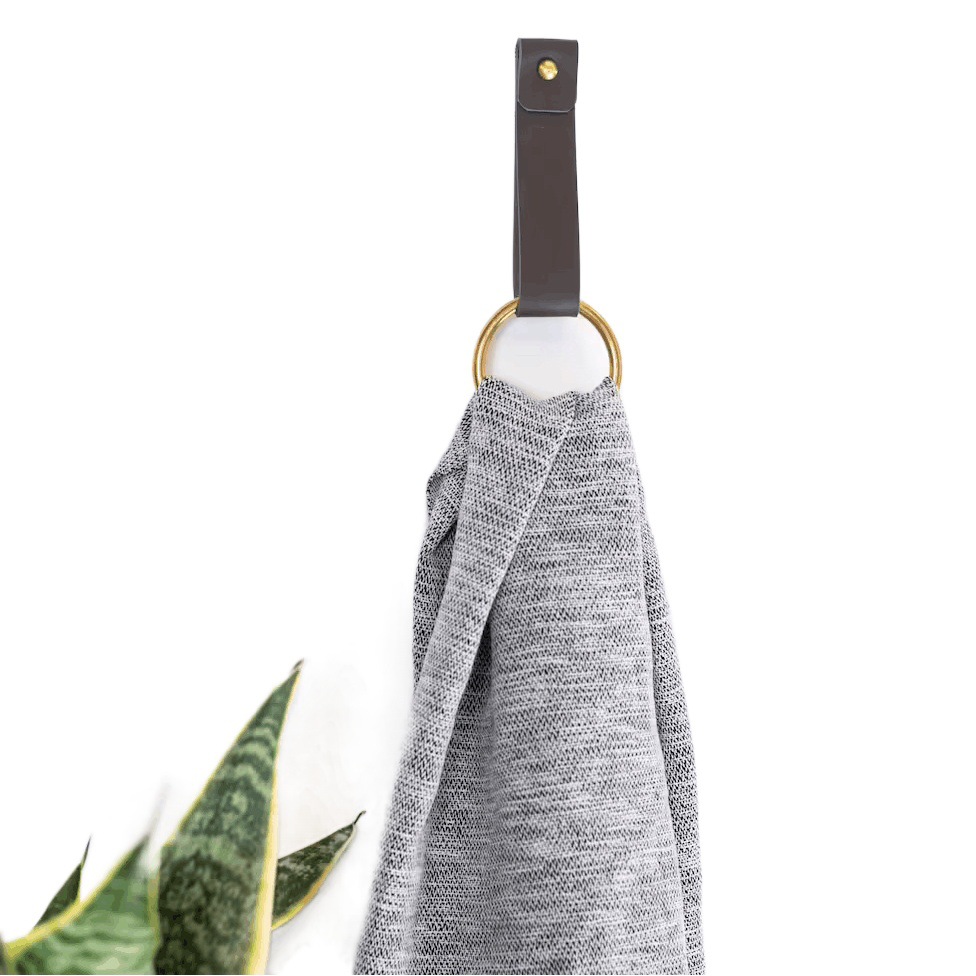 Percha de cuero simple toalla estante pared gancho hombro Correa toalla gancho baño decoración latón toalla anillo nórdico hogar