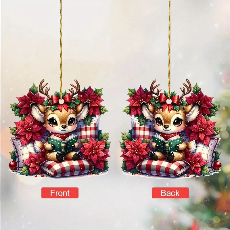 Nuevos productos de Navidad encantador ciervo decoración de vacaciones colgante acrílico plano transfronterizo automóvil colgante espejo retrovisor interior