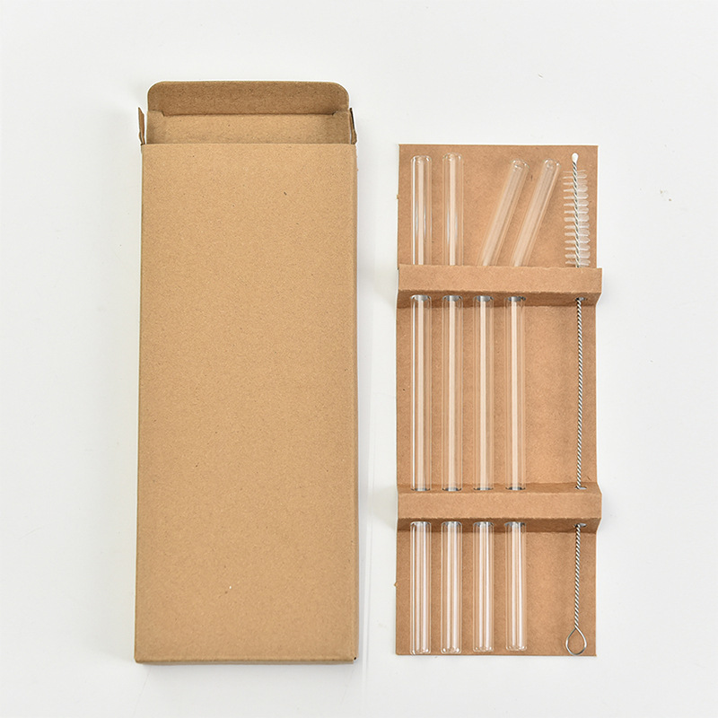 Caja de paja de vidrio conjunto de alto borosilicano vidrio transparente multicolor paja embarazada fábrica de bebidas de jugo de fruta infantil al por mayor