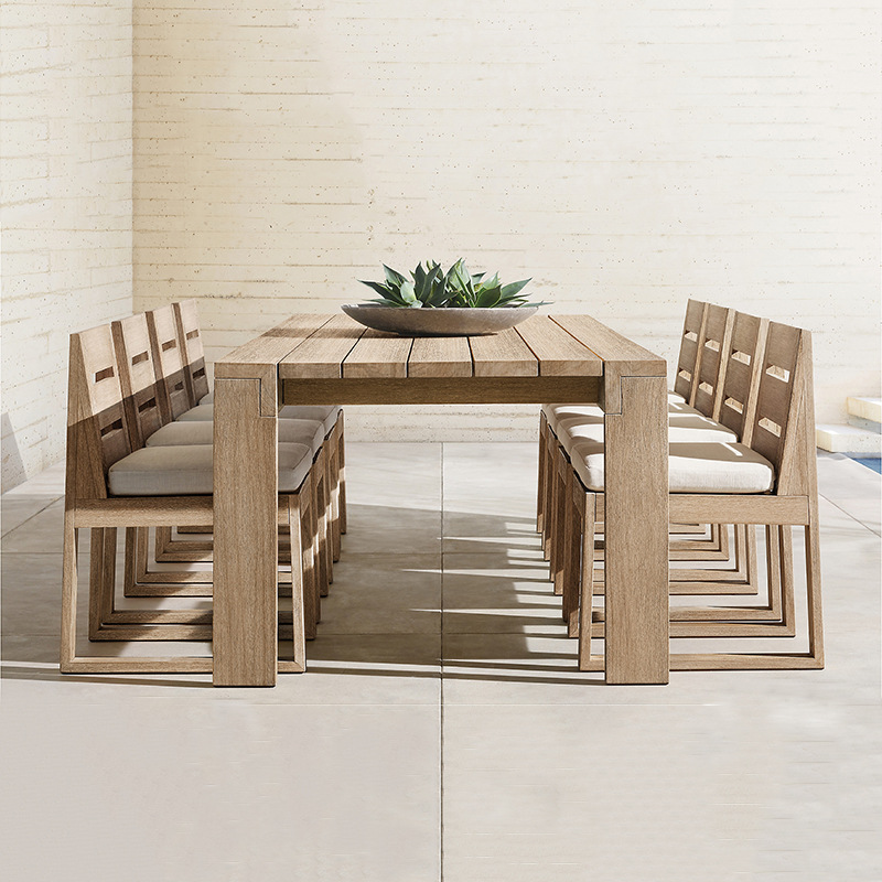 Nordic ocio al aire libre patio mesa y silla combinación teca Villa Jardín de madera maciza anticorrosión madera mesa al aire libre protección solar a prueba de agua