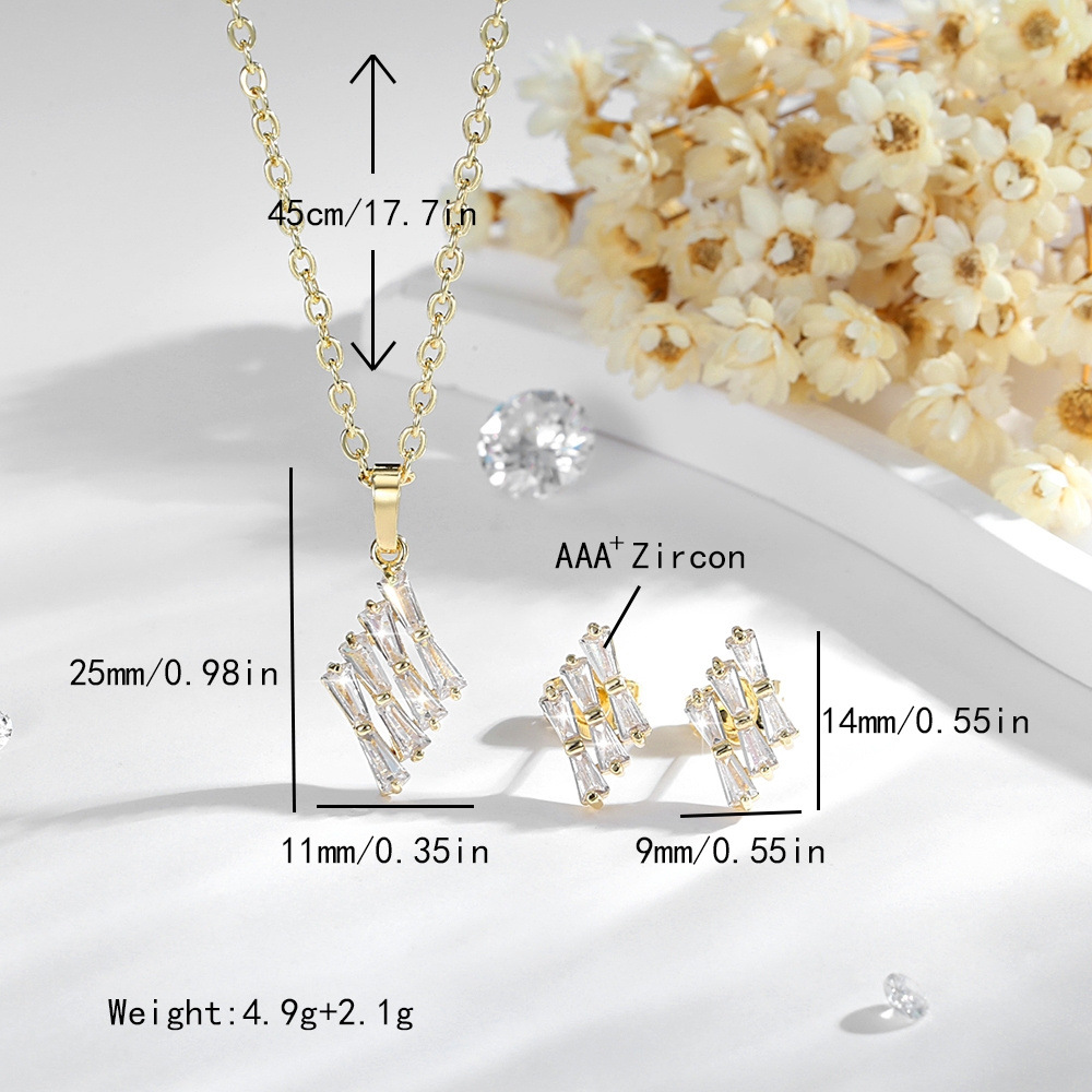 Amazon transfronterizo conjunto de joyería de geometría femenina clásica colgante de zircón aretes de oro 14 quilates chapados en cobre