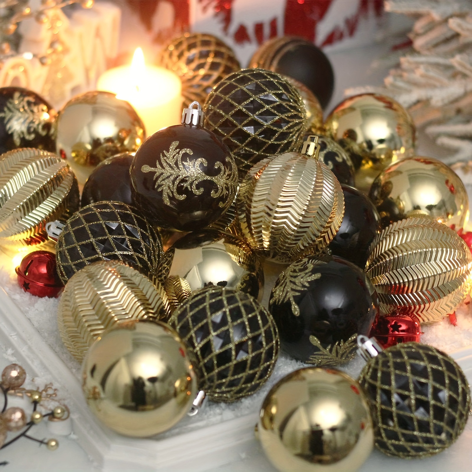 Transfronterizo 6cm24 bola de Navidad de plástico pintado de oro negro árbol de Navidad centro comercial ambiente de Navidad bola de decoración