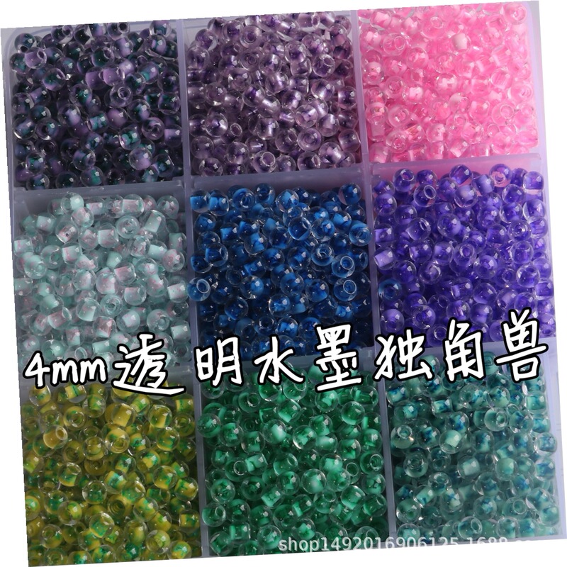 Super 4mm Transparent Ink Unicorn Glass Rice Beads DIY Hand-woven Loose Beads Tassel Bracelet Beaded Loose Beads