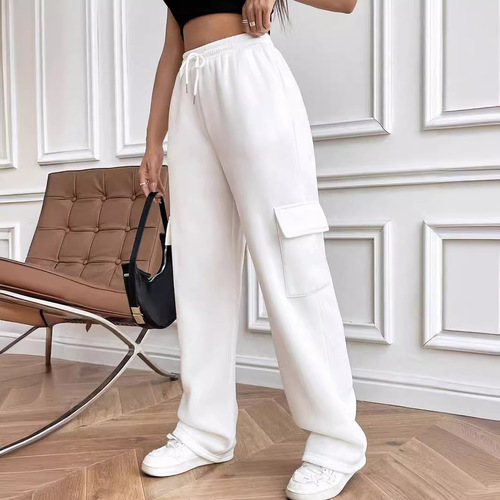 2025 Fall/Winter Amazon European and American Cross-Border Women's Clothing New Fashion Side Pocket All-Match Solid Color Straight-Leg Wide-Leg Sweatpants