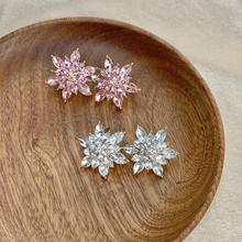 超闪水晶锆石多层立体花朵耳环银针彩钻耳饰女2023夏季新款