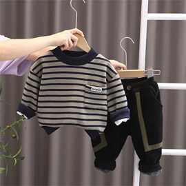 男童女童秋冬装套装加绒卫衣2024新款洋气炸街加厚宝宝外套裤子冬