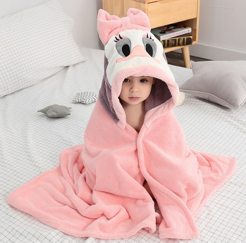 Infant cartoon cape bath towel baby coral velvet absorbent bath towel hooded cloak children's large bath towel