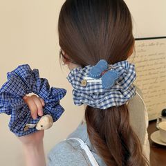 网红新款纽扣小熊大肠发圈字母蓝色格纹发绳甜美可爱丸子头绳发饰