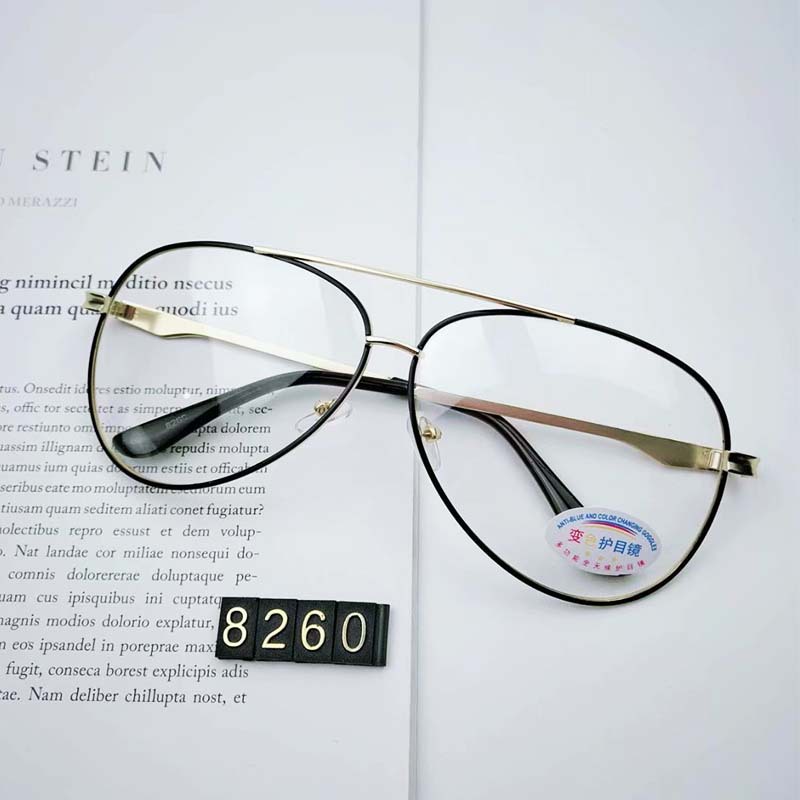 2021新款树脂变灰色平光护目镜金属框挡风双梁防蓝光蛤蟆墨镜男|ms