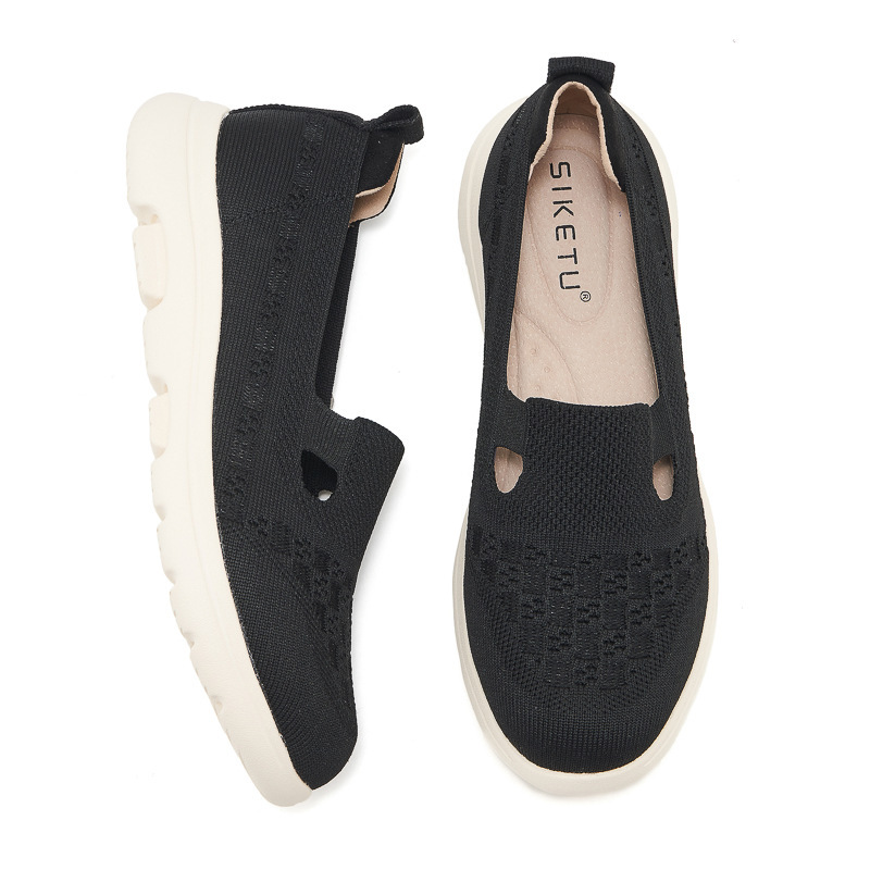 K6016 - 4 primavera 2025 zapatos de cuero único antideslizante transpirable tejido de otoño casual versátil zapatos de madre poco profundos para mujeres