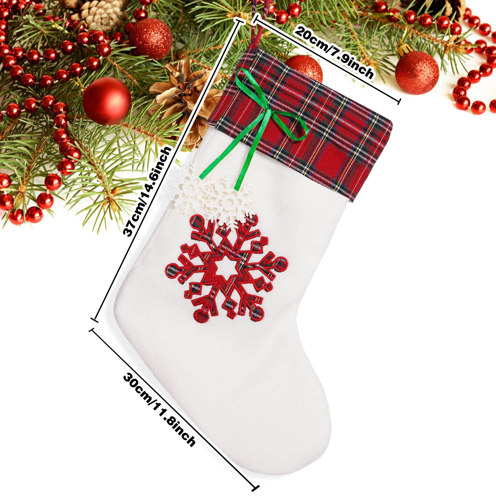 Fábrica en stock suministros de decoración navideña calcetines de Navidad bolsa de regalo pata de perro calcetines navideños calcetines de hueso de tela a cuadros