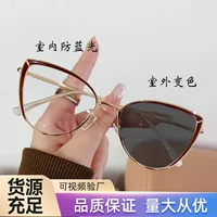 2024 новый кошачий глаз очки плоский зеркальный женский металлический каркас трансграничная мода дикие простые очки против синего света