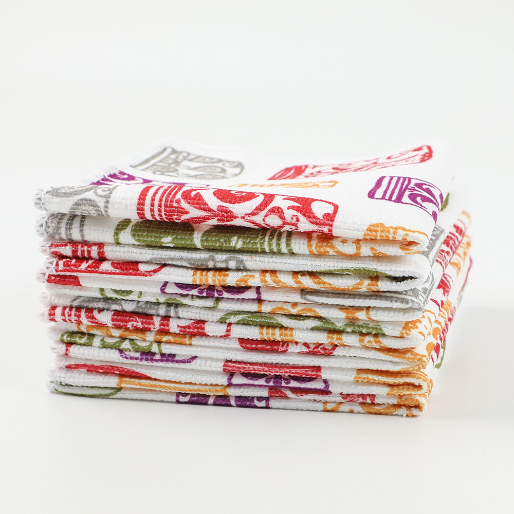 Ventas transfronterizas de toallas de lavaplatos de poliéster impresa doméstica toallas de limpieza de cocina multifuncionales toallas cuadradas de limpieza absorción de agua descontaminación