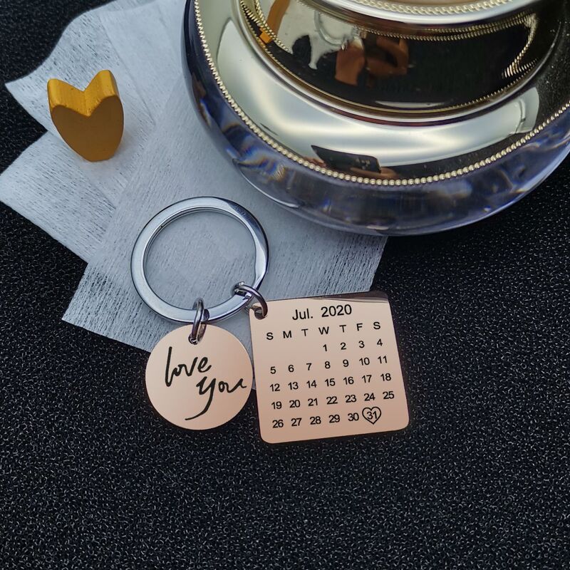 Personalized Calendar Engraved Keychain Valentine's Day Birthday Stainless Steel Date Couple Pendant Trendy Style