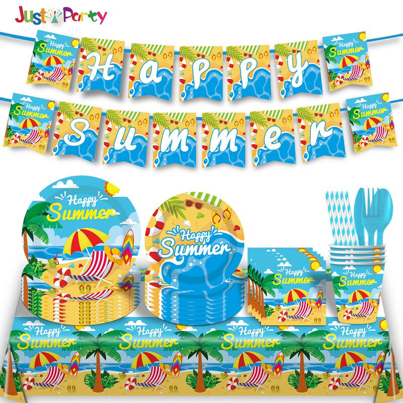 Summer Seaside Beach Theme Holiday Supplies Paper Plate Disposable Tableware Paper Towel Paper Cup Knife Fork Spoon Set Decoration Summer Seaside Beach Theme Holiday Supplies Paper Plate Disposable Tableware Paper Towel Paper Cup Knife Fork Spoon Set Decoration