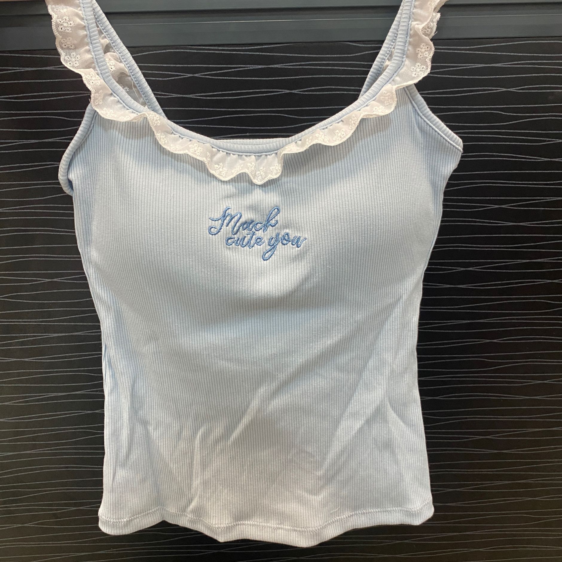 Cute blue lace latex summer base top with cups
